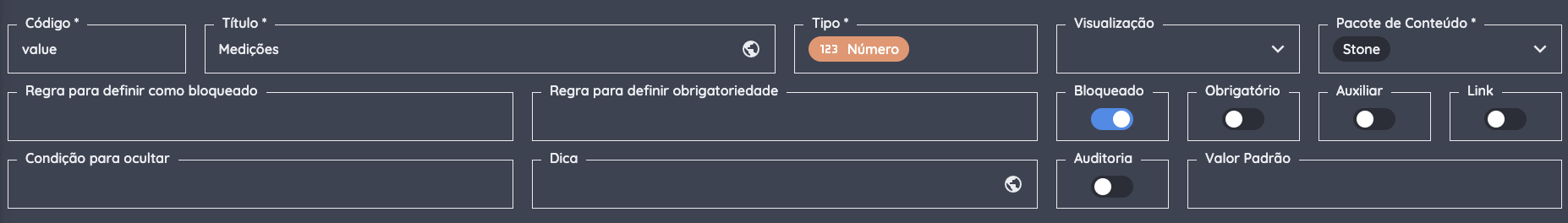 Atributos para um Campo