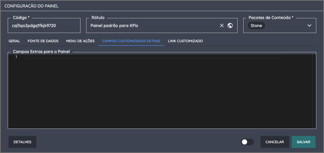 Configuração de campos extras