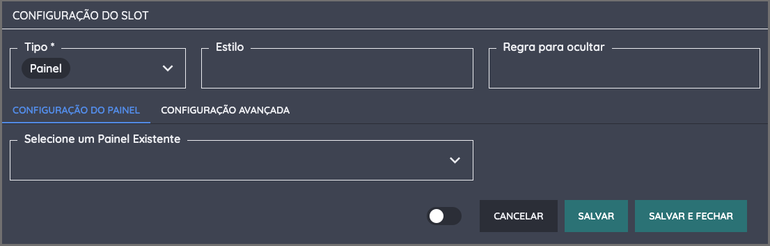 Slot popup de painel