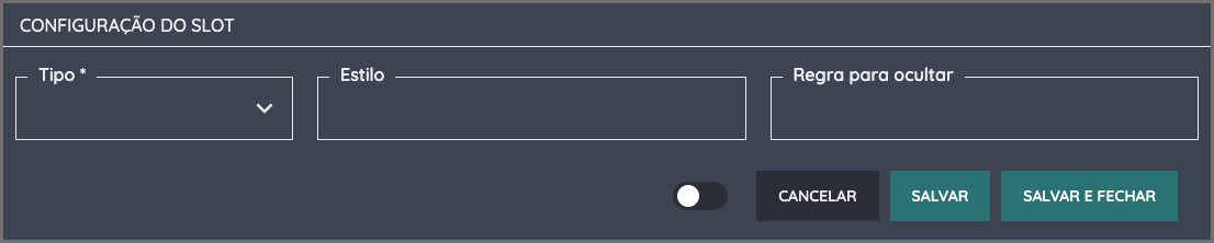Slot popup de configuração